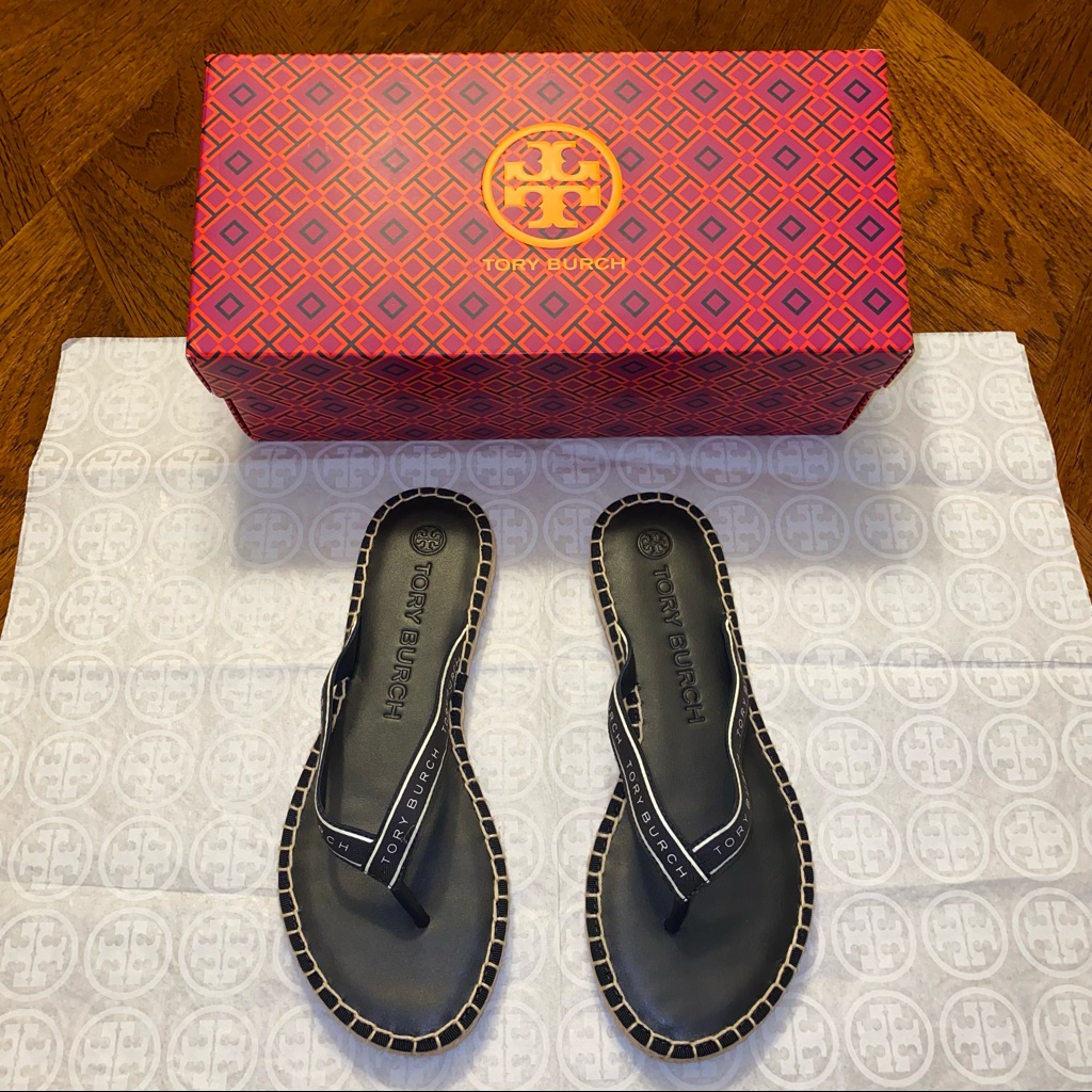 Nib Tory Burch Ribbon Thong Espadrille Perfect Navy Size